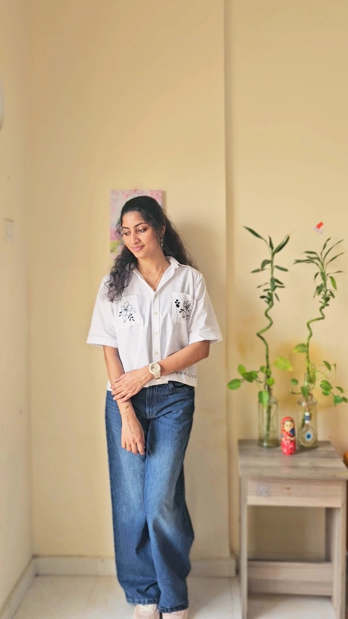White Cotton Embroidered Crop Shirt – Effortless Everyday Elegance | MIRAY - Image 3