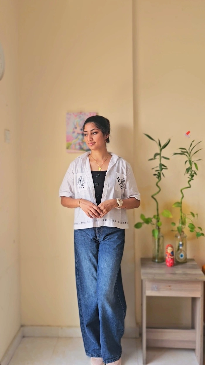 White Cotton Embroidered Crop Shirt – Effortless Everyday Elegance | MIRAY - Image 4