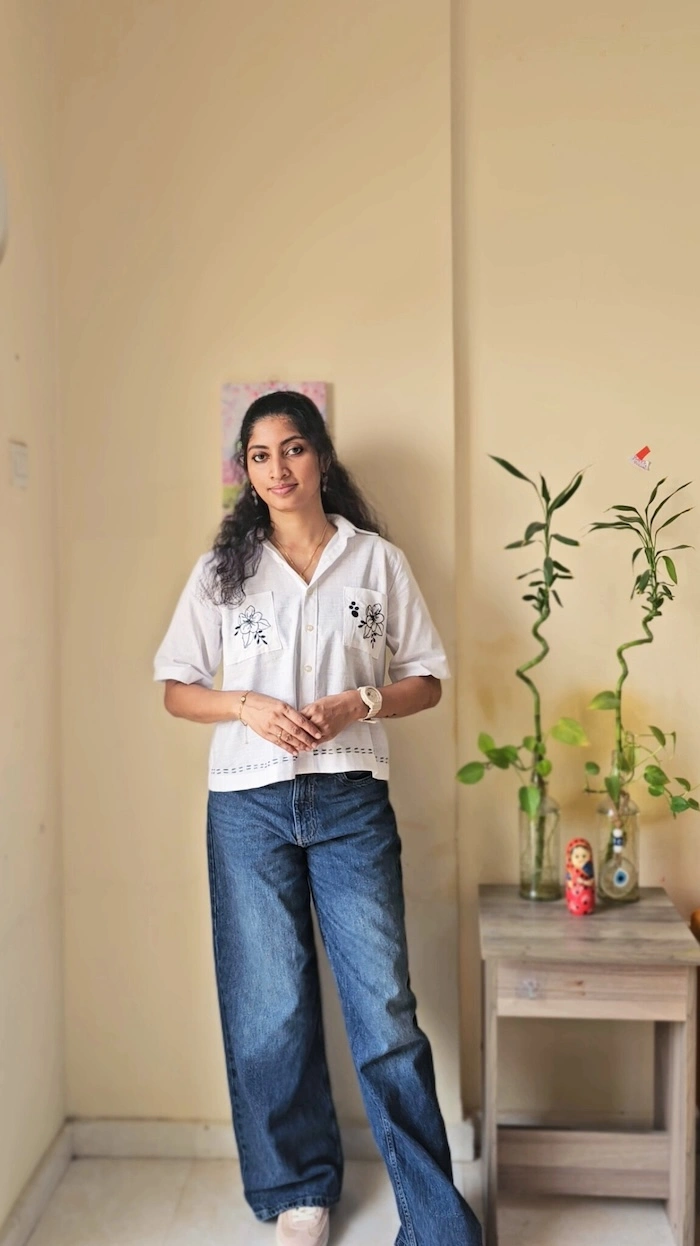 White Cotton Embroidered Crop Shirt
