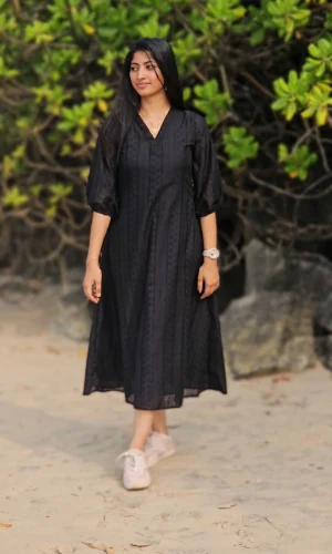 Premium Black Cotton Hakoba Kurti for Women | MIRAY