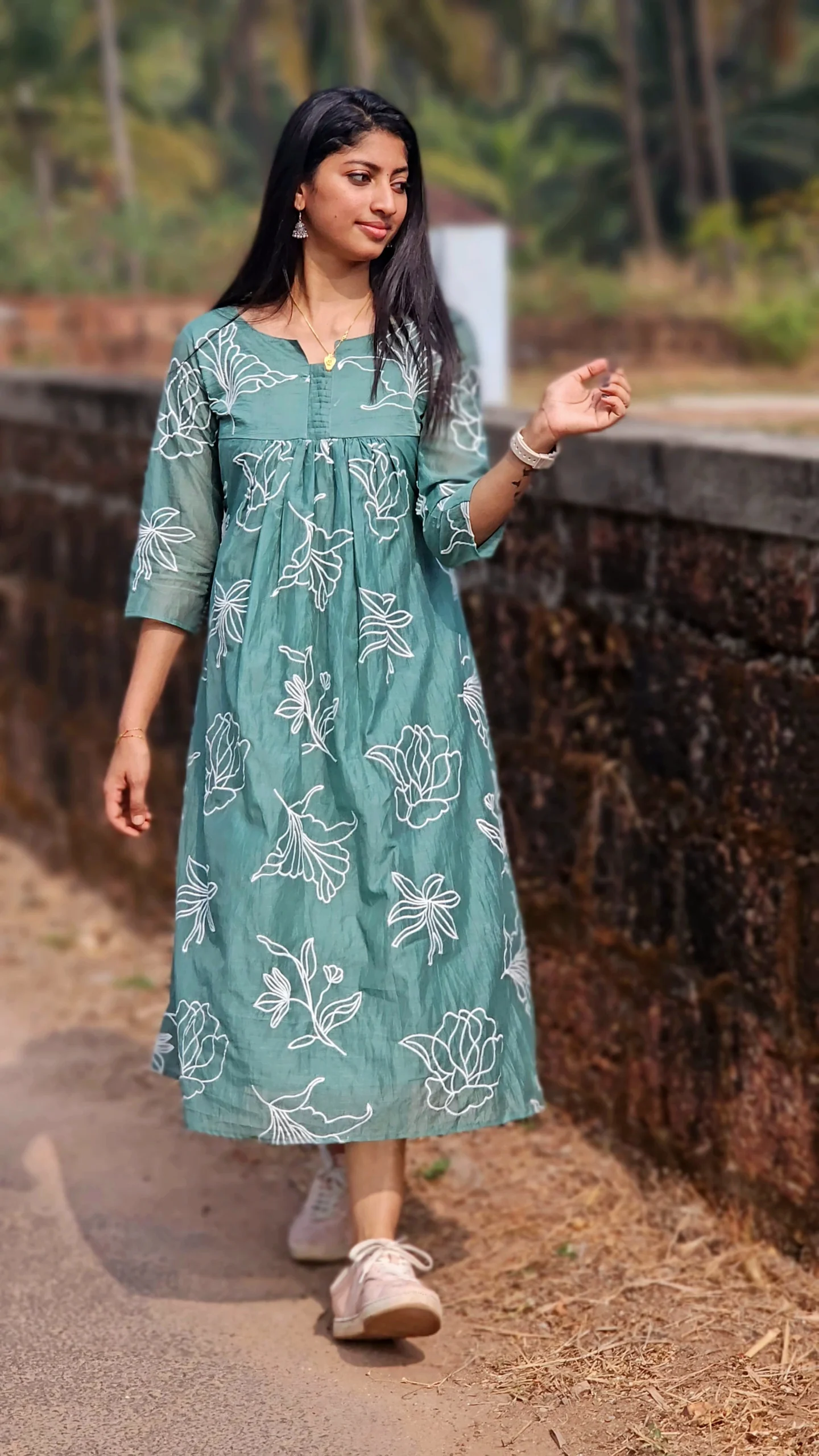 Sea Green Mul Chanderi Floral Printed Kurti