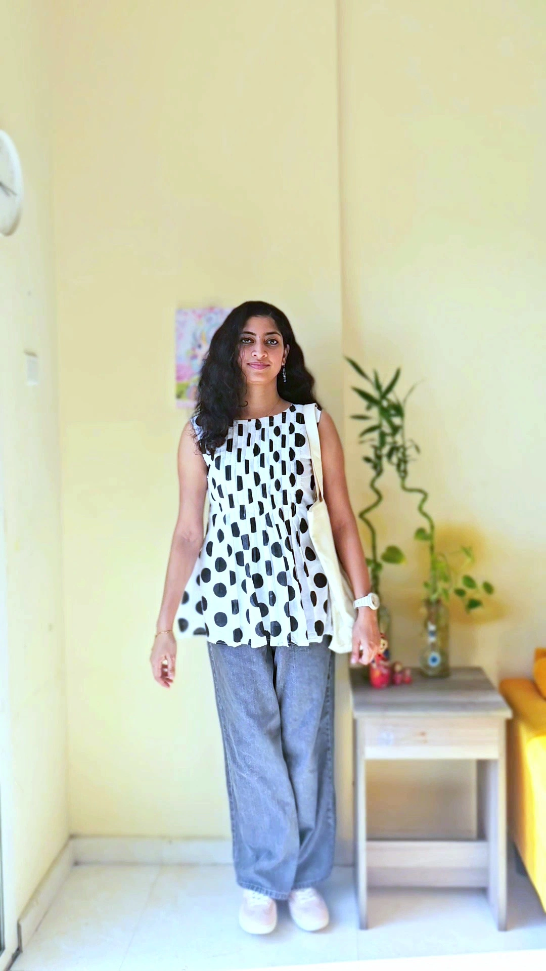 Women’s Black & White Polka Dot Sleeveless Peplum Top - Image 3