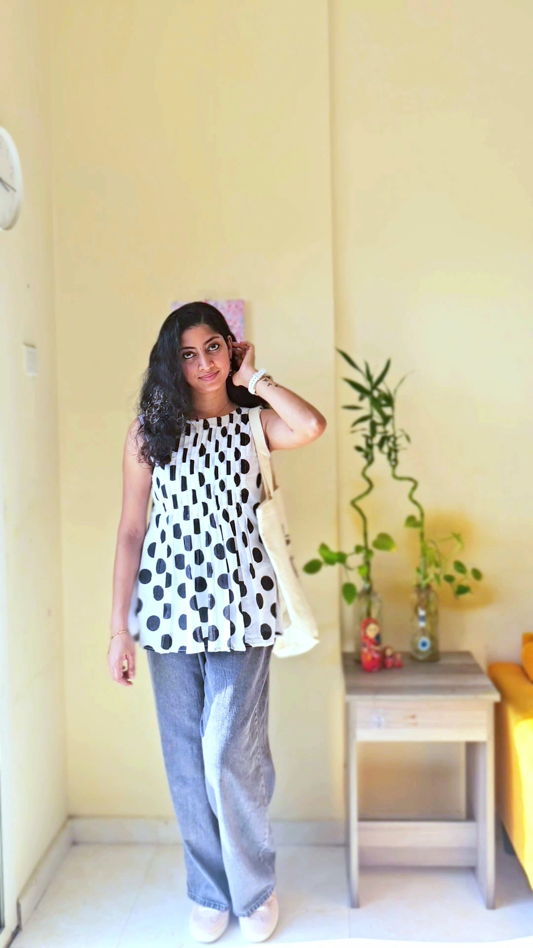 Women’s Black & White Polka Dot Sleeveless Peplum Top - Image 4