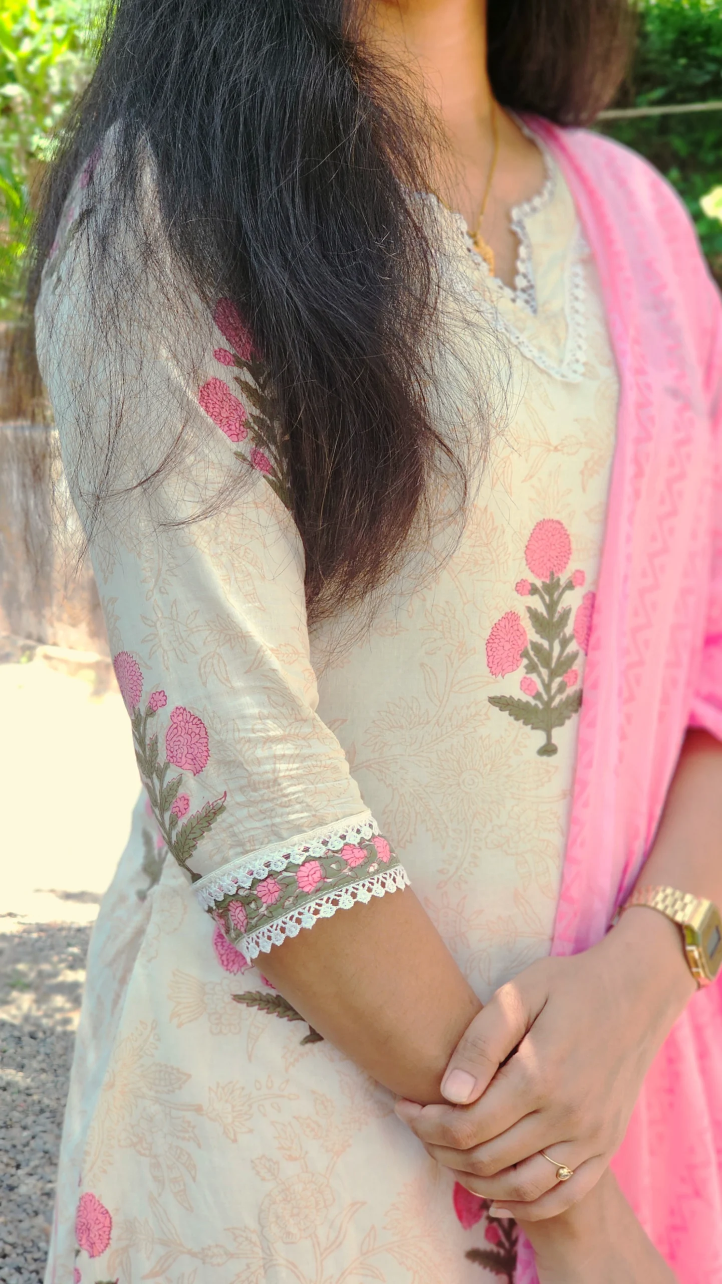 Blush Bloom Cotton Hand Block Print Suit Set with Dupatta - Image 4