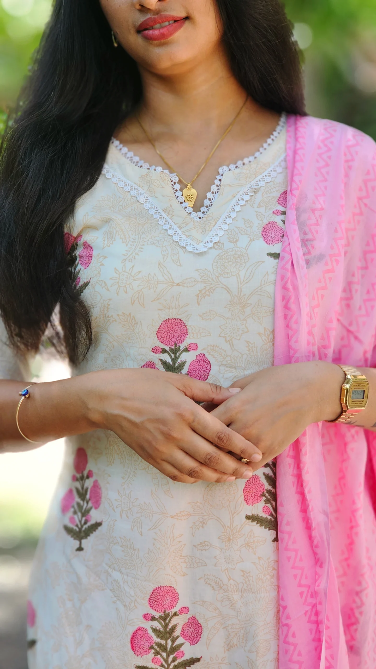 Blush Bloom Cotton Hand Block Print Suit Set with Dupatta - Image 3