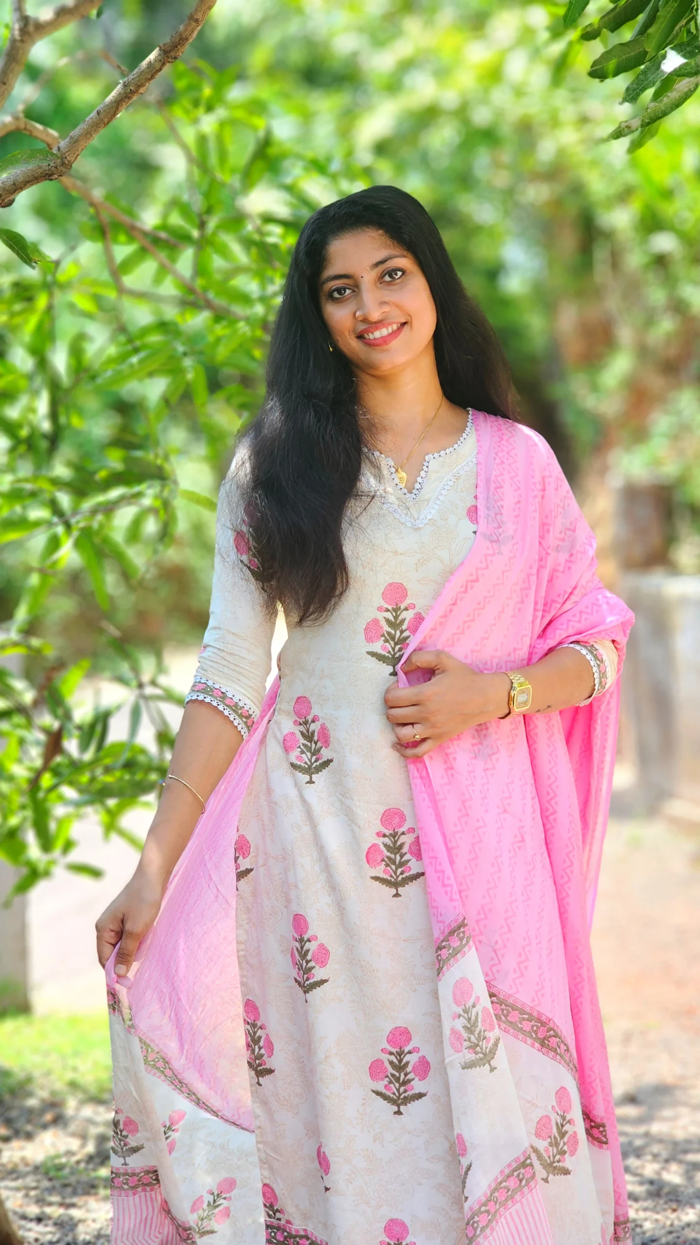 Blush Bloom Cotton Hand Block Print Suit Set with Dupatta