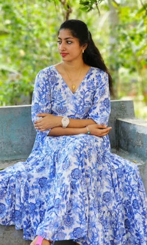 Blue & White Floral Cotton Dress