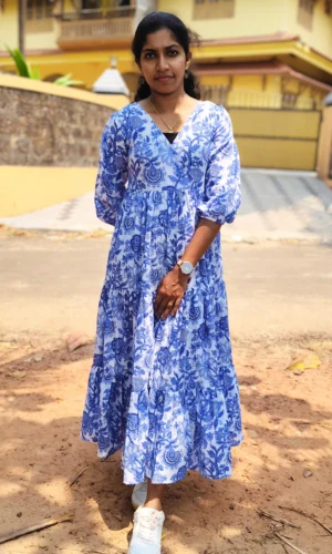 Blue & White Floral Cotton Dress