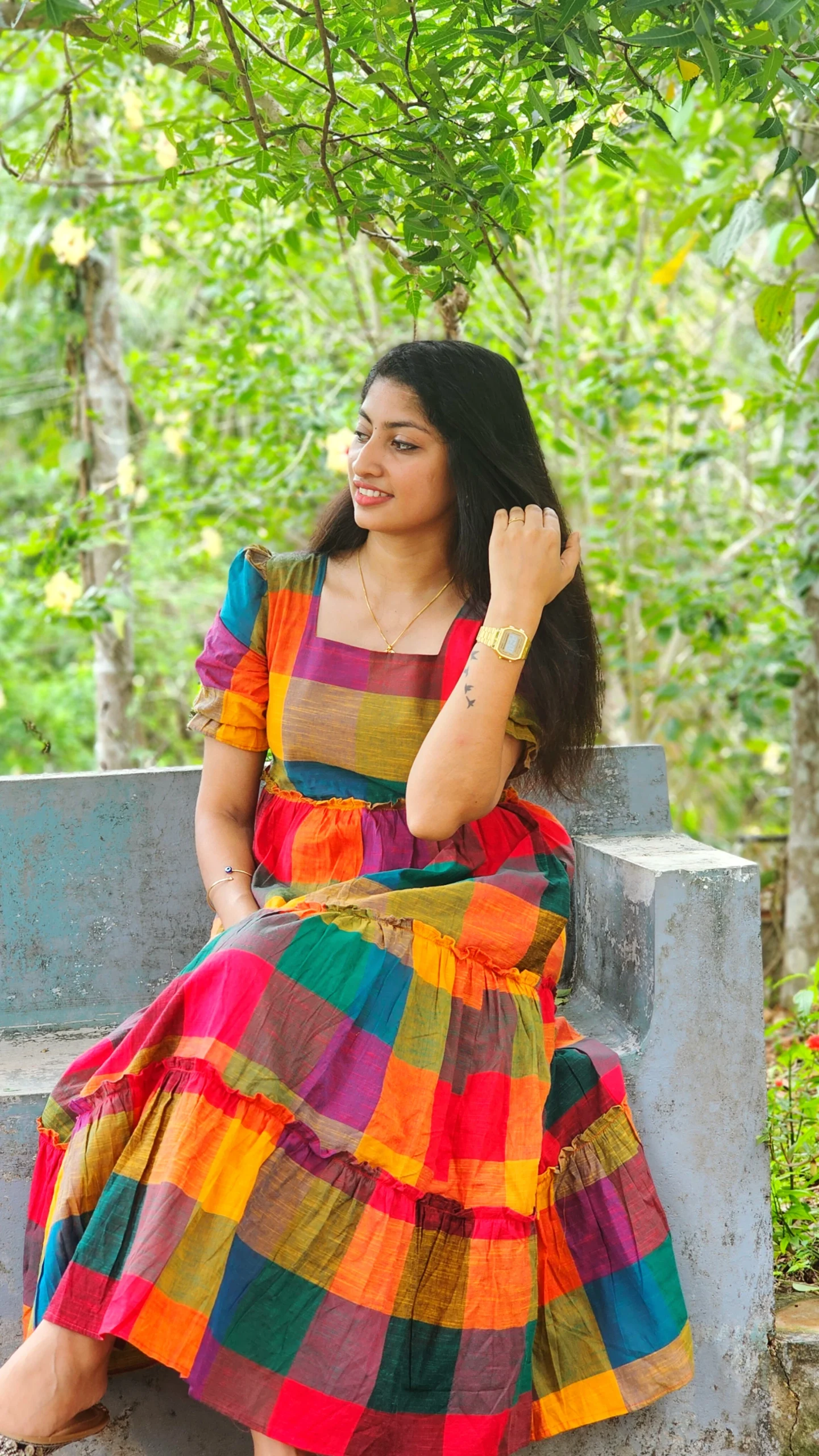 Madras Charm Cotton Dress with Lining - Image 5