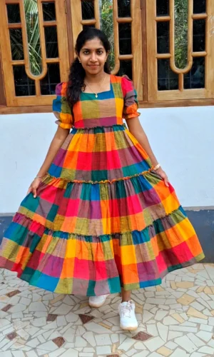 Madras Charm Cotton Dress with Lining