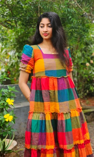 Madras Charm Cotton Dress with Lining