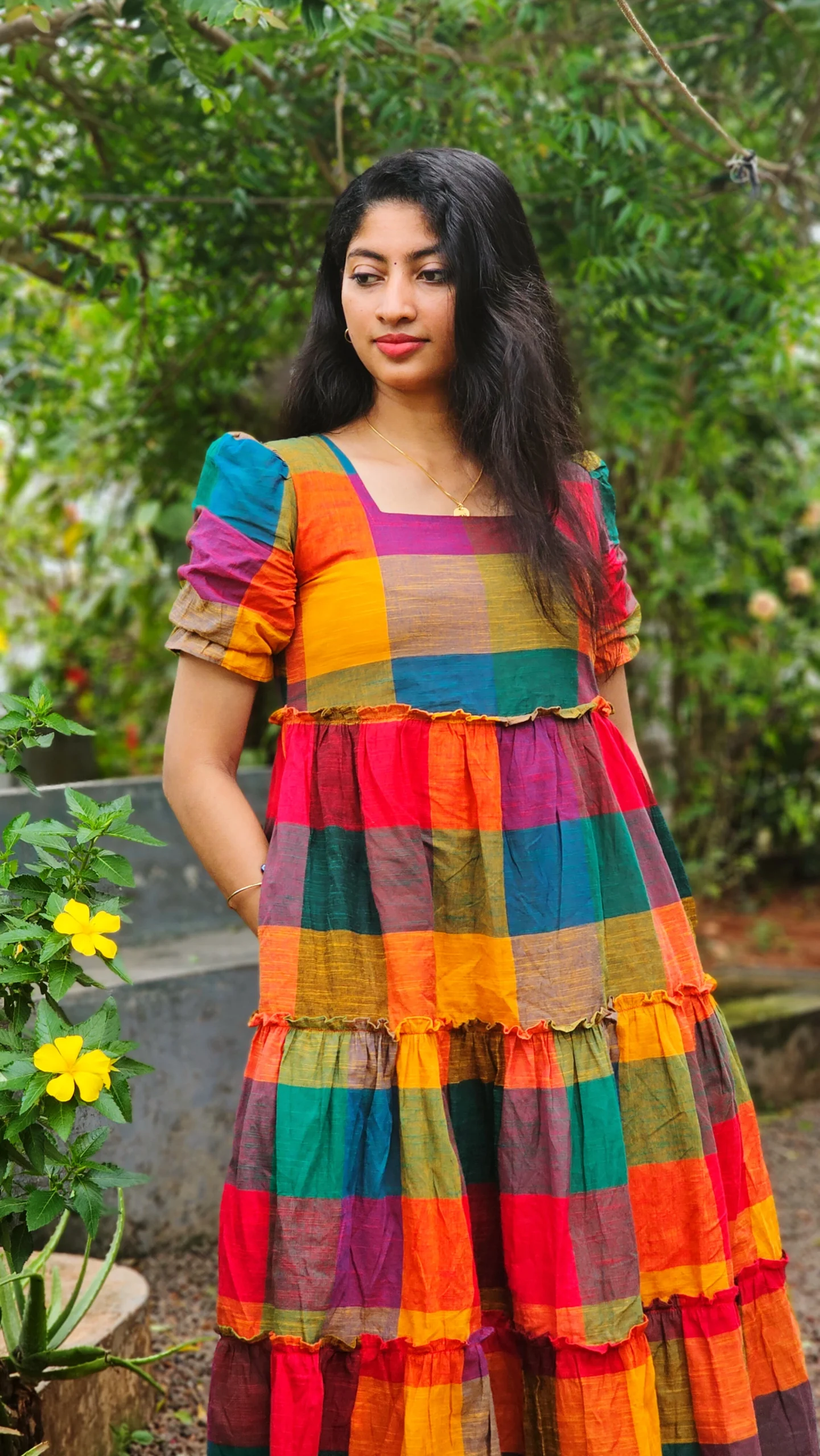 Madras Charm Cotton Dress with Lining