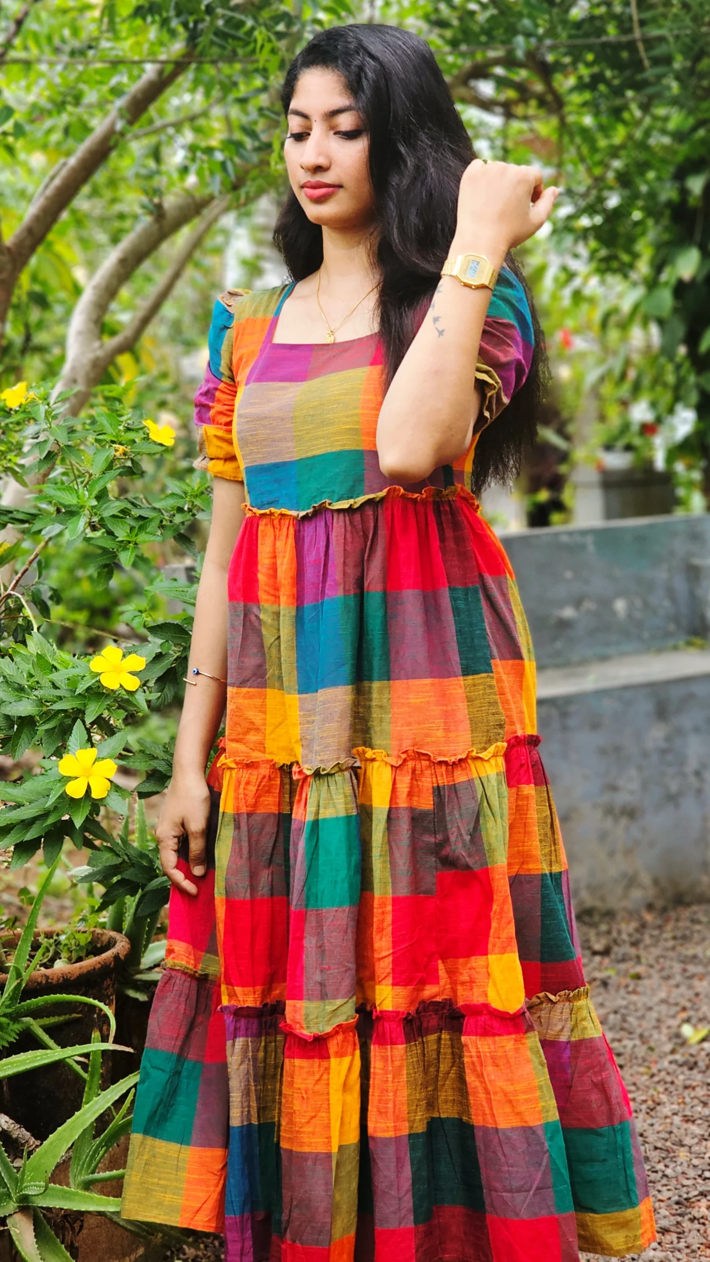 Madras Charm Cotton Dress with Lining - Image 4