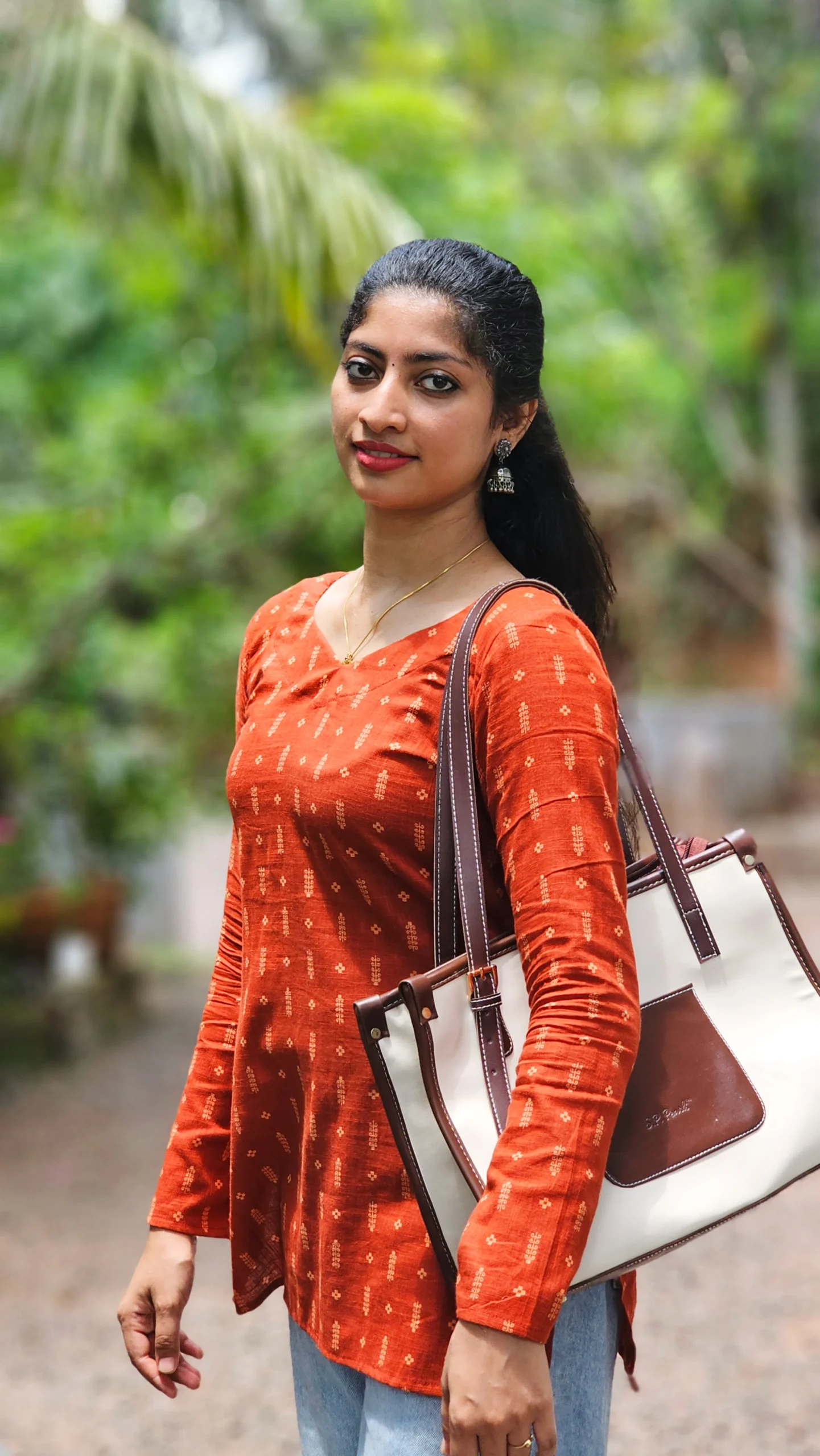 Rust Orange Cotton Printed Short Kurti - Image 4