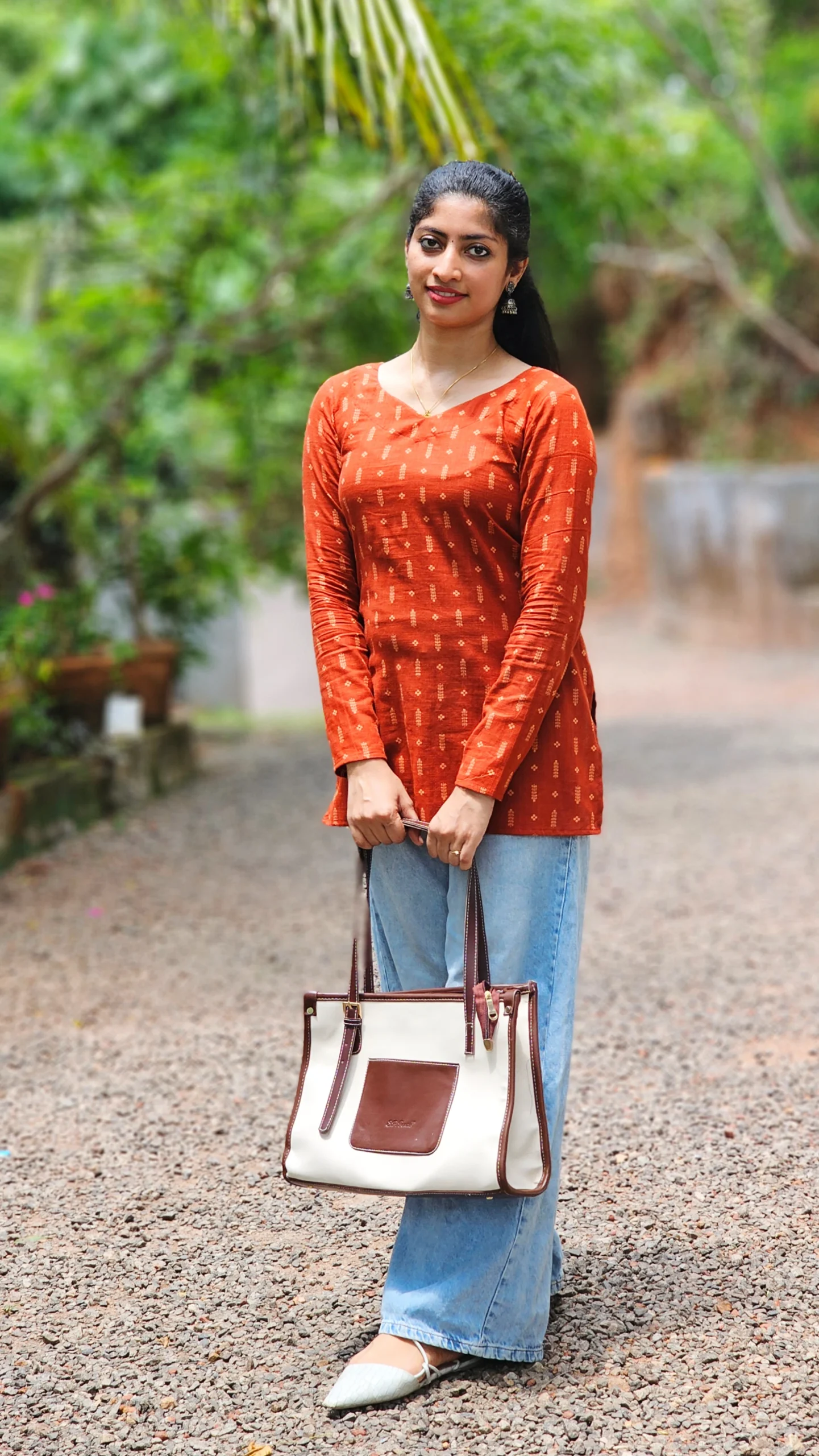 Rust Orange Cotton Printed Short Kurti - Image 5