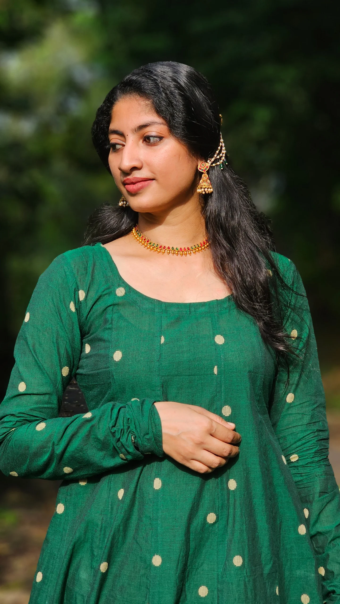 Emerald Green South Cotton Dobby Butta Panel Cut Kurti - Image 2