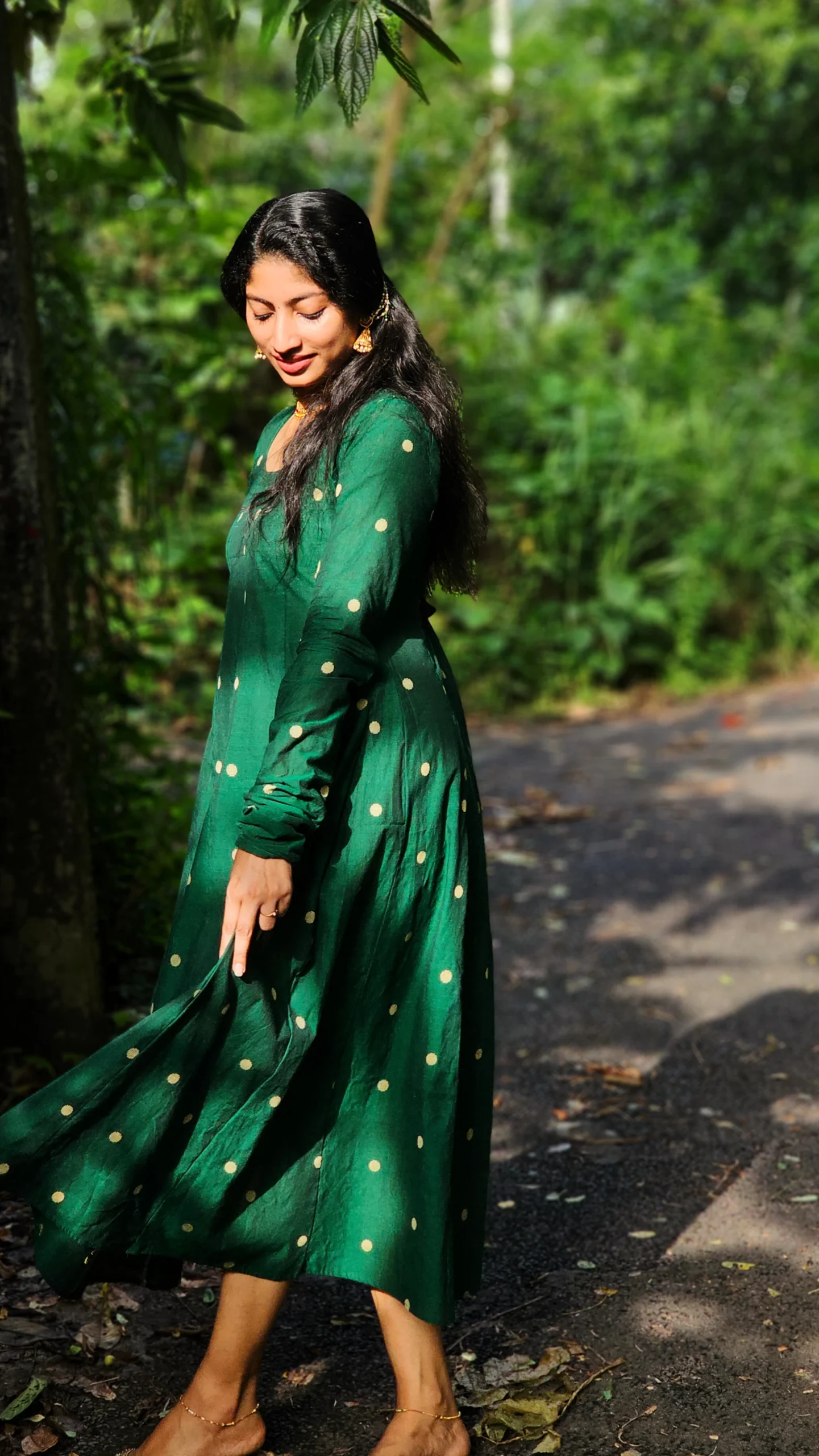 Emerald Green South Cotton Dobby Butta Panel Cut Kurti - Image 4