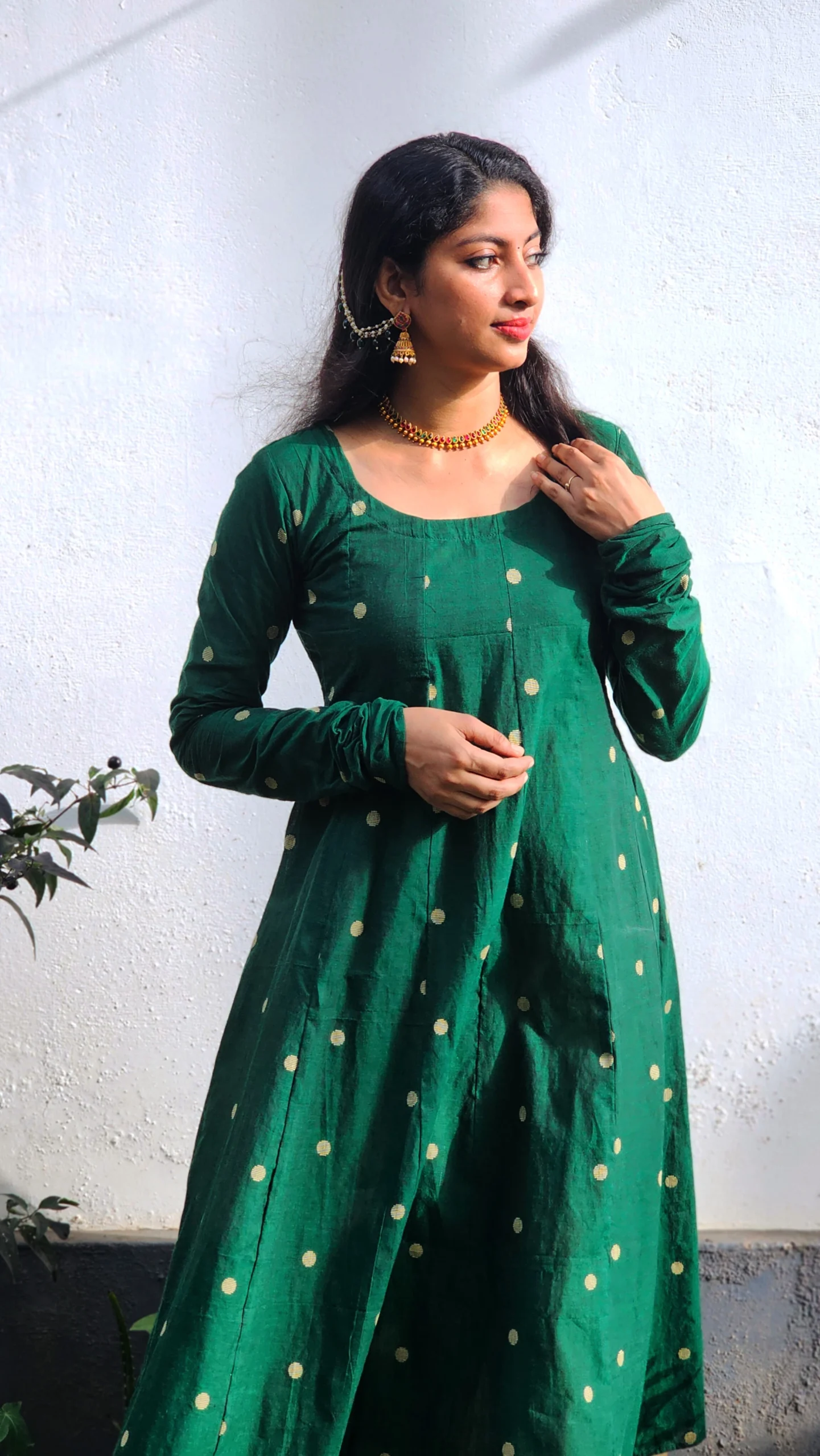 Emerald Green South Cotton Dobby Butta Panel Cut Kurti - Image 5