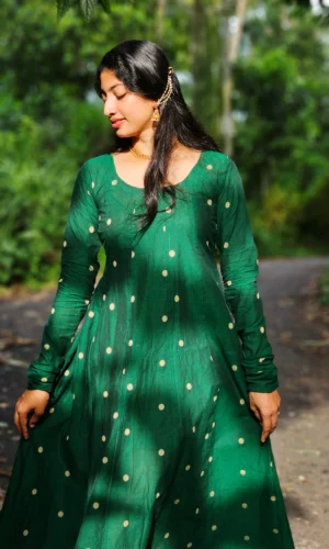 Emerald Green South Cotton Dobby Butta Panel Cut Kurti