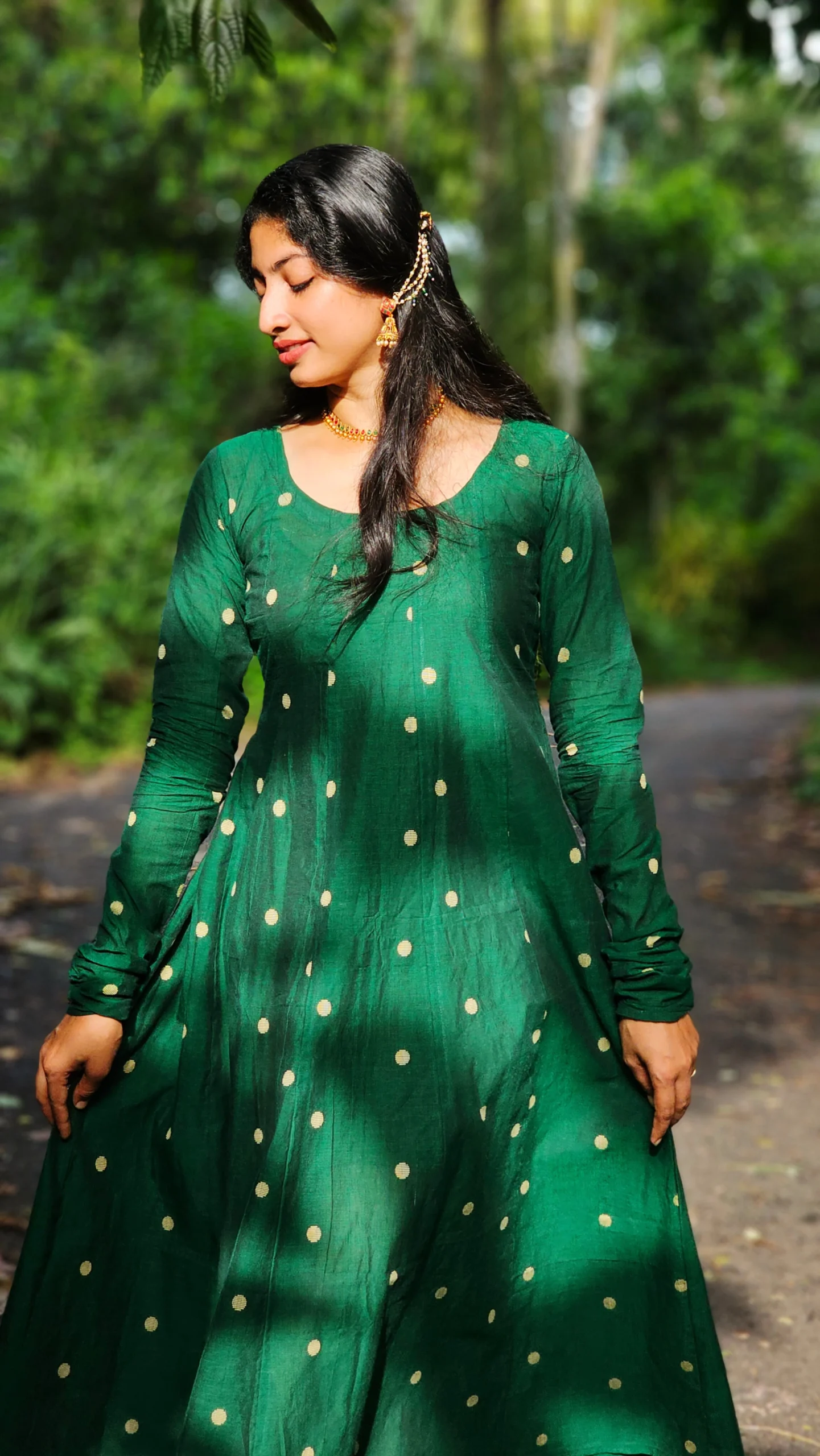 Emerald Green South Cotton Dobby Butta Panel Cut Kurti