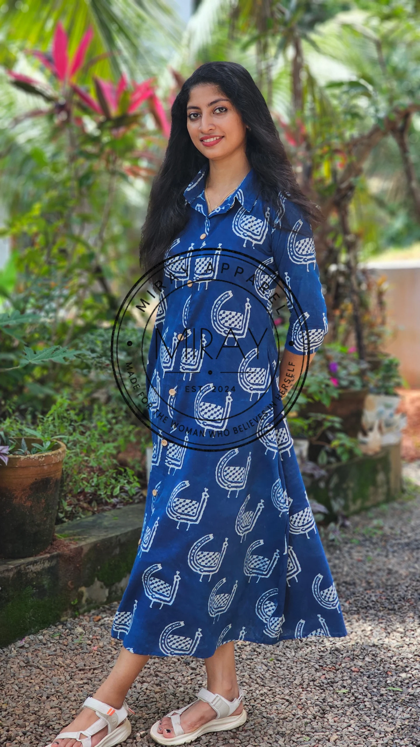 Indigo Handblock Printed Cotton Shirt Dress