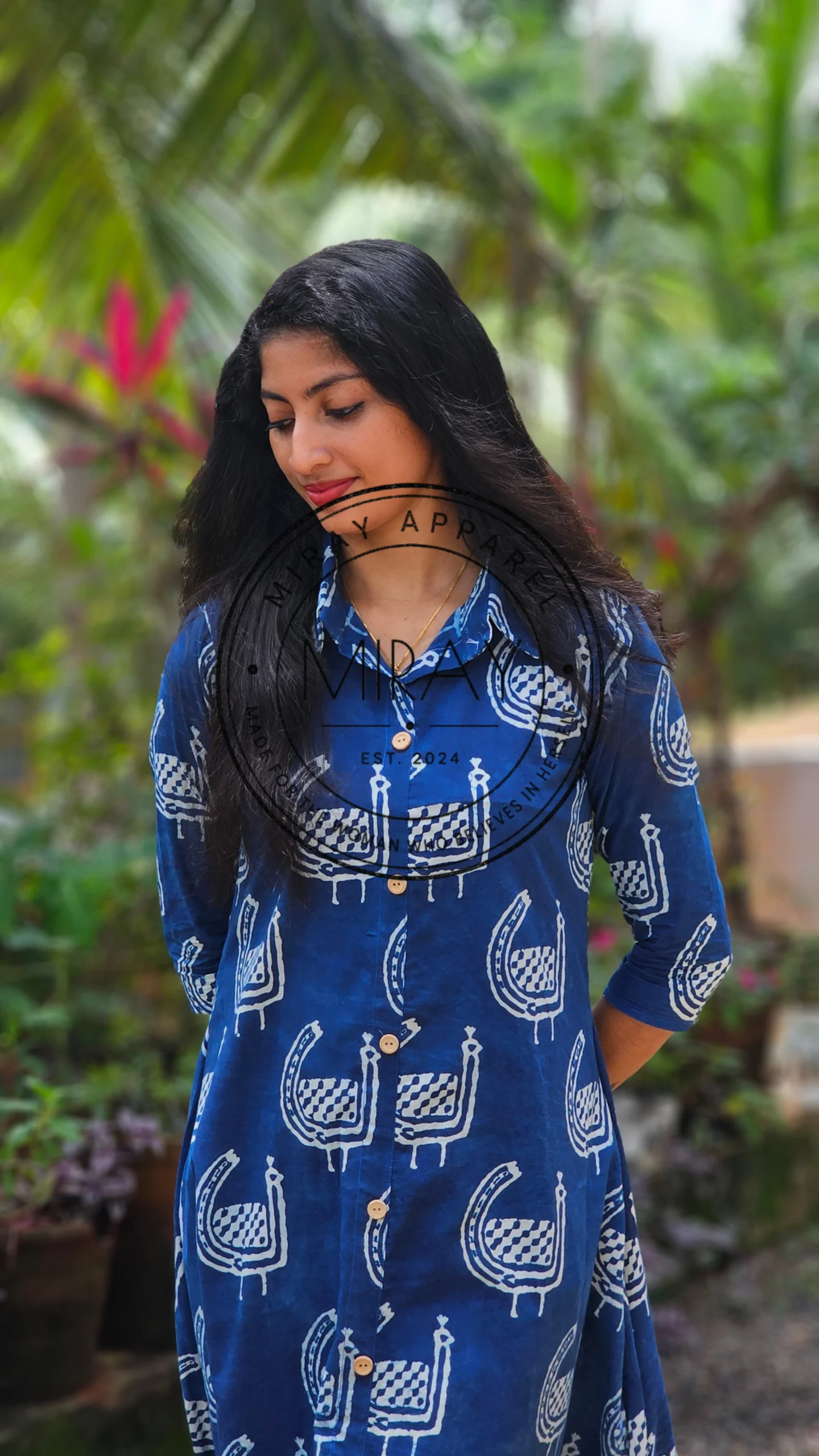 Indigo Handblock Printed Cotton Shirt Dress - Image 2