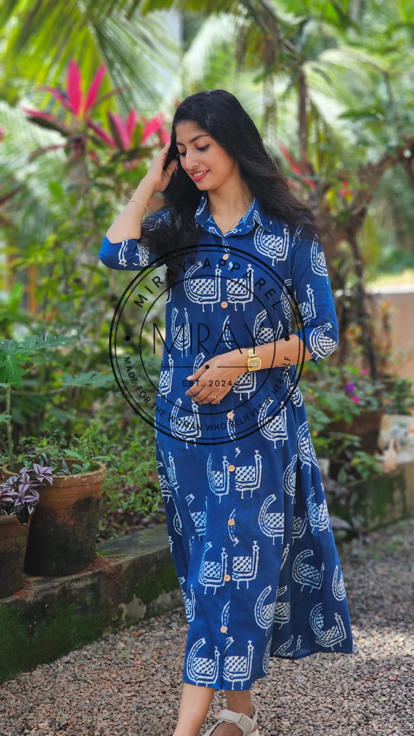 Indigo Handblock Printed Cotton Shirt Dress - Image 4