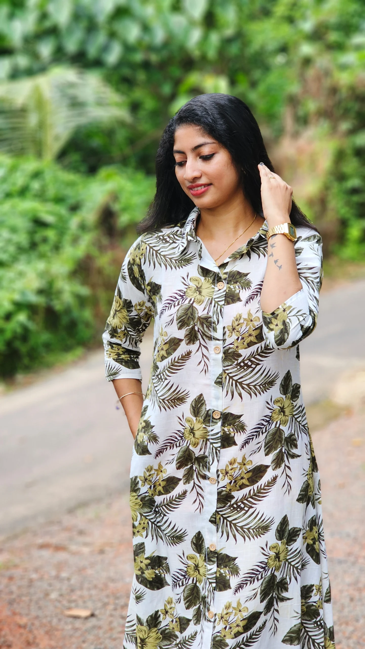 Tropical Leaf Cotton Print Shirt Dress - Image 2