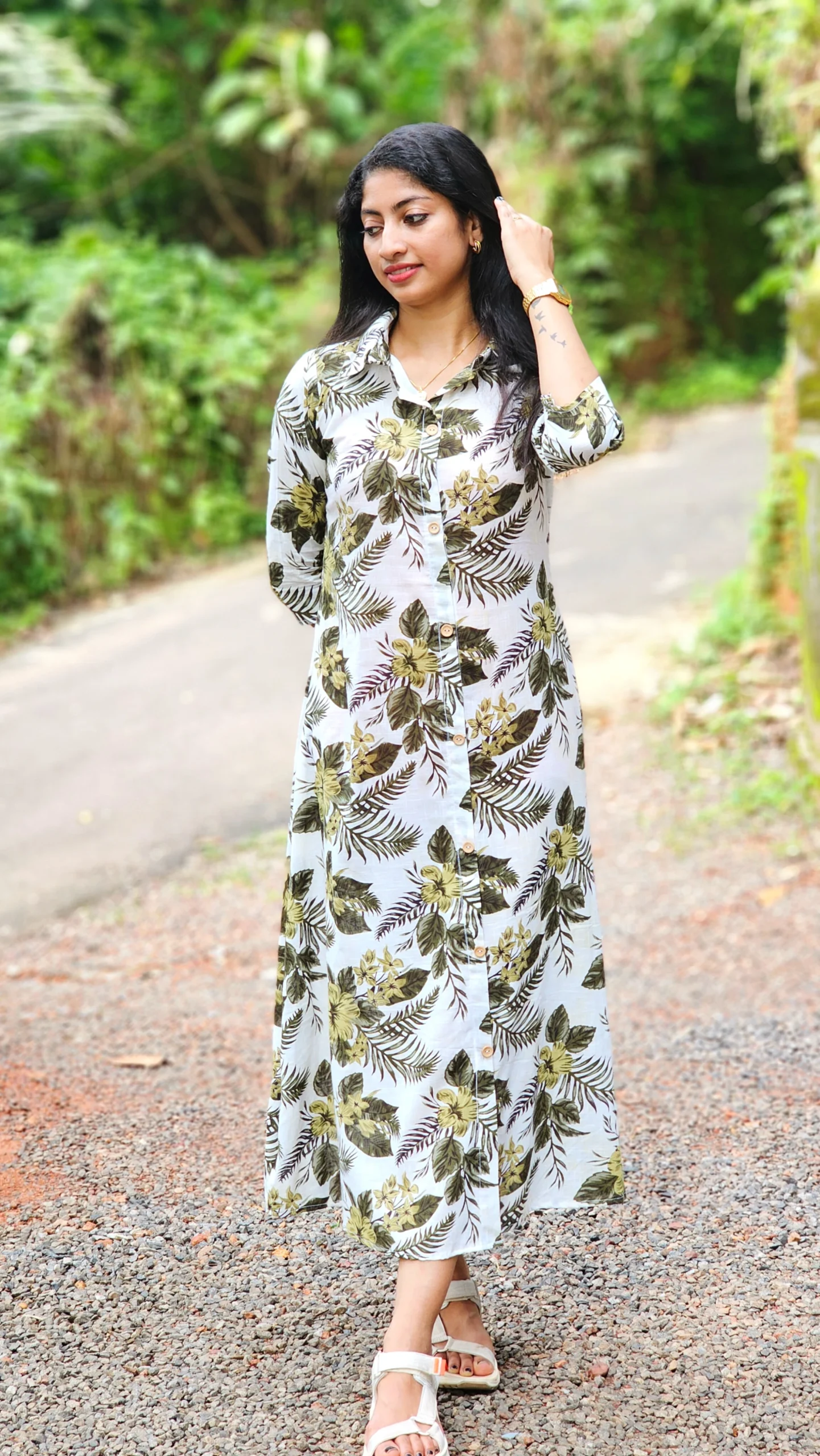 Tropical Leaf Cotton Print Shirt Dress - Image 3