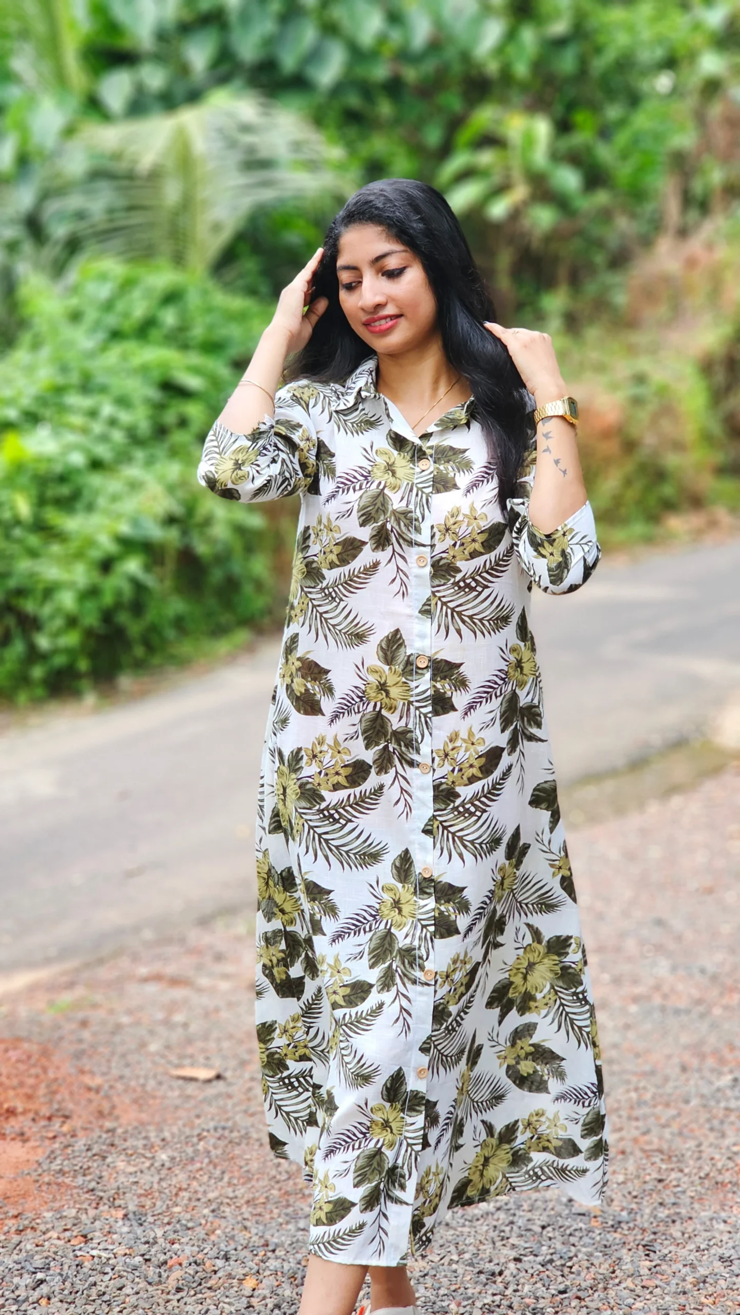 Tropical Leaf Cotton Print Shirt