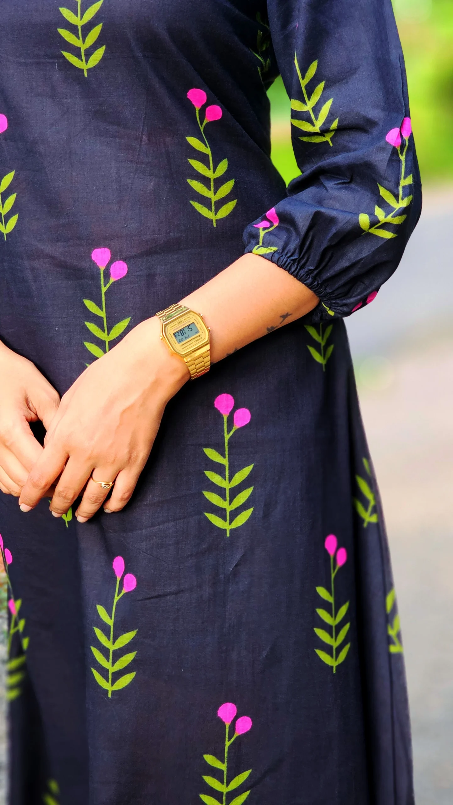 Black Pink Blossom Cotton Kurti - Image 3