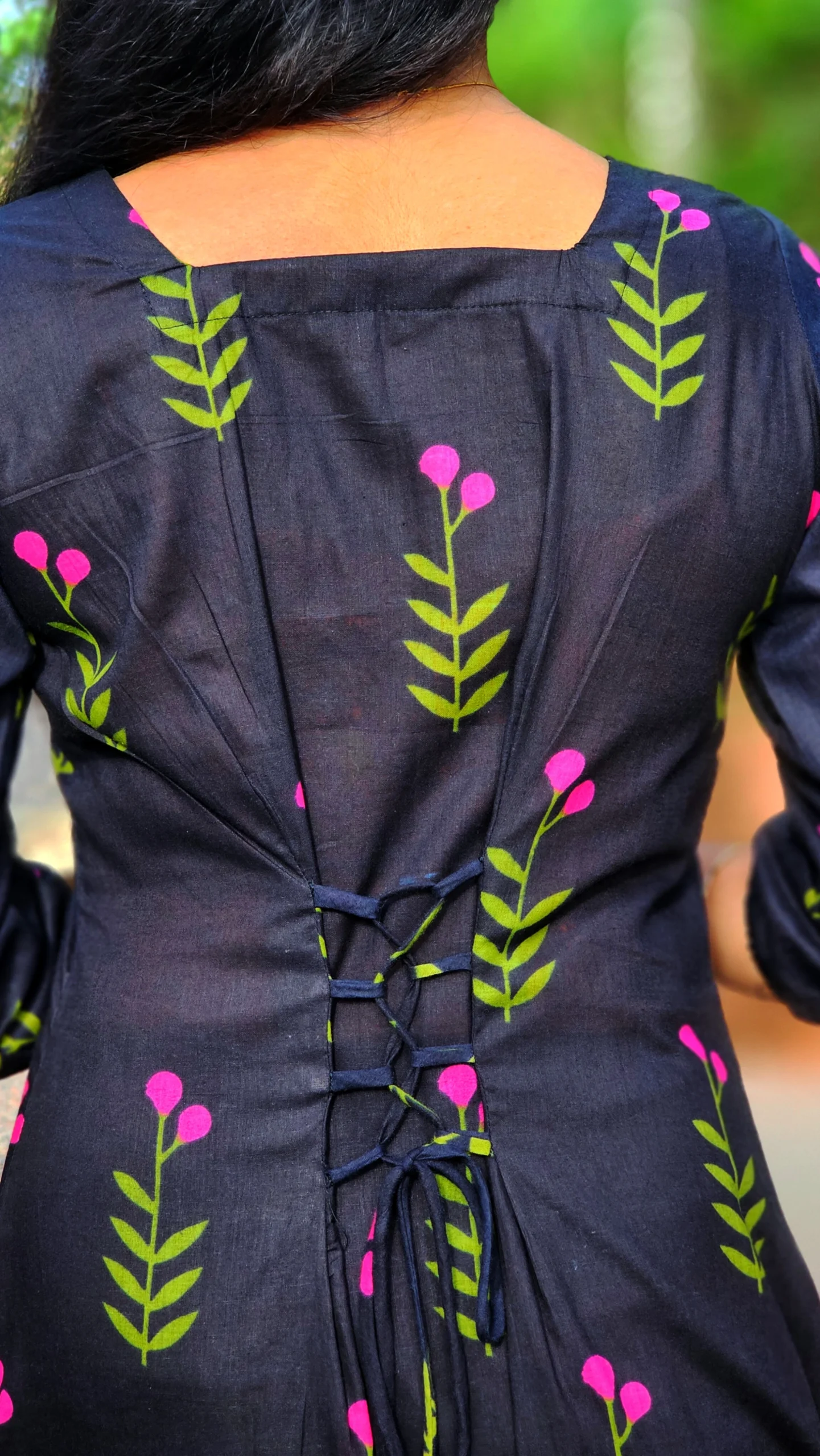Black Pink Blossom Cotton Kurti - Image 2