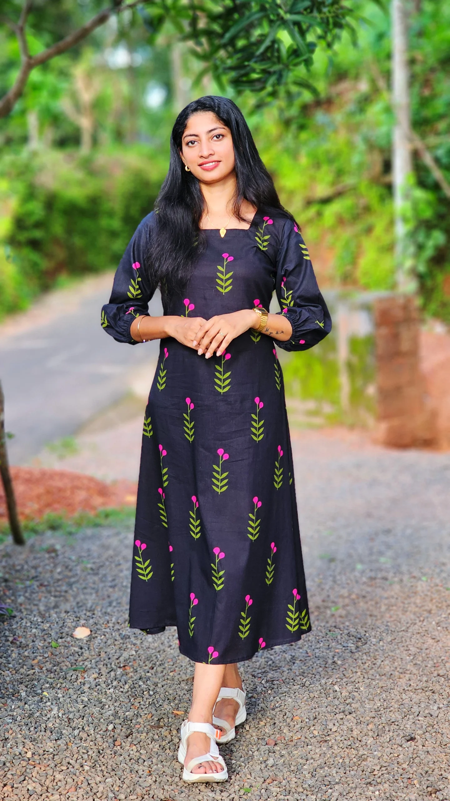 Black Pink Blossom Cotton Kurti - Image 5