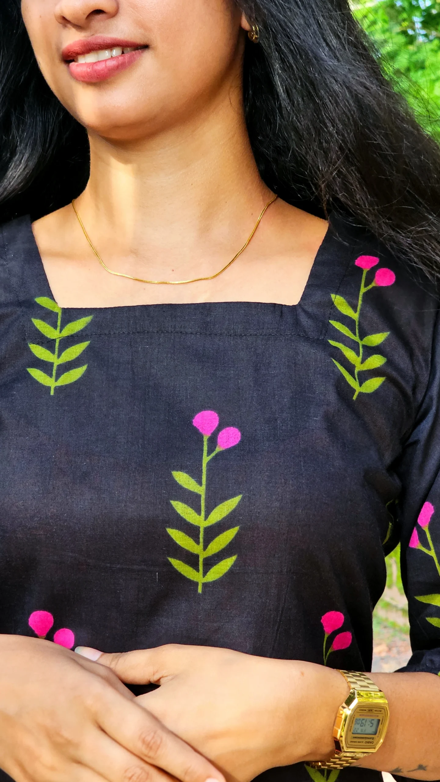 Black Pink Blossom Cotton Kurti - Image 4