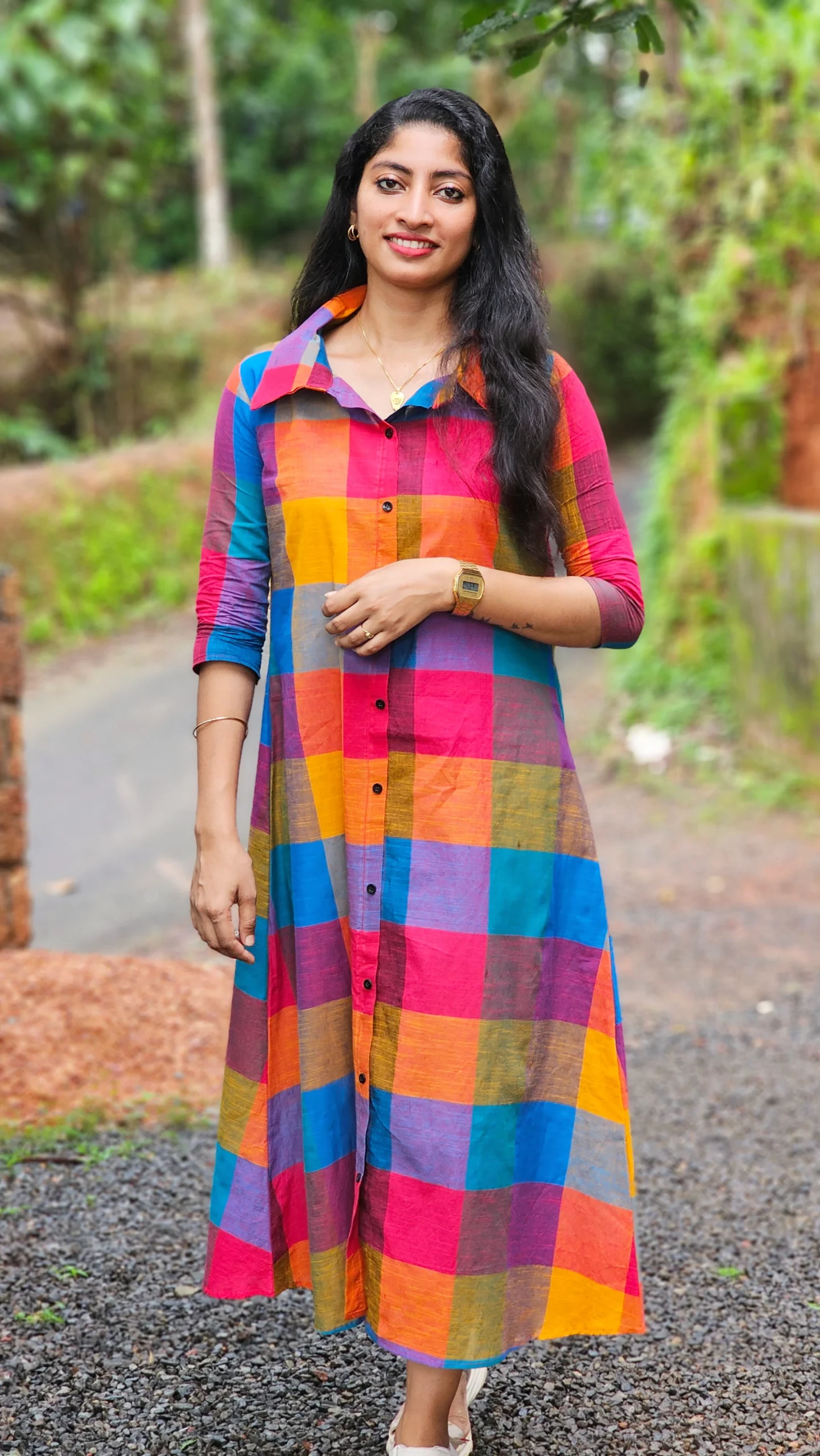 Madras Checks Shirt Dress-MK26006A - Image 4