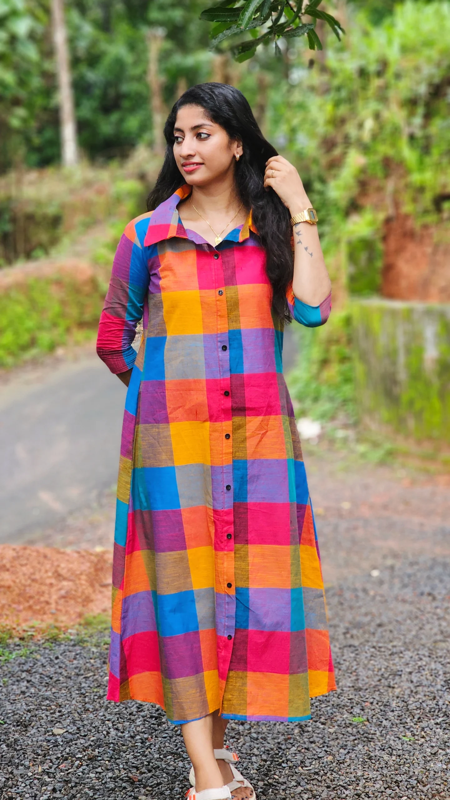 Madras Checks Shirt Dress-MK26006A - Image 3