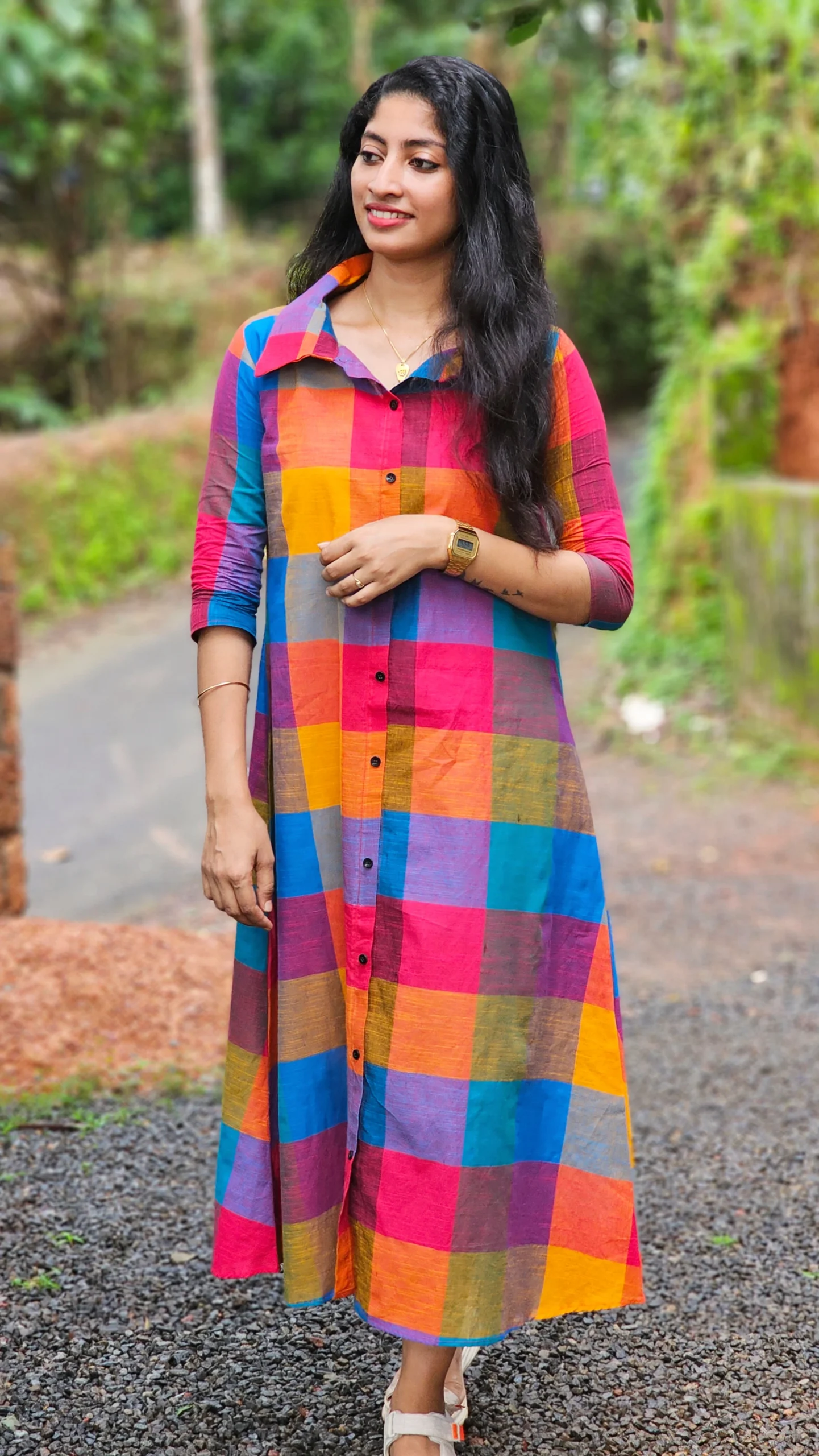 Madras Checks Shirt Dress-MK26006A - Image 2
