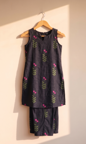 Black Pink Blossom Kids Co Ords Set