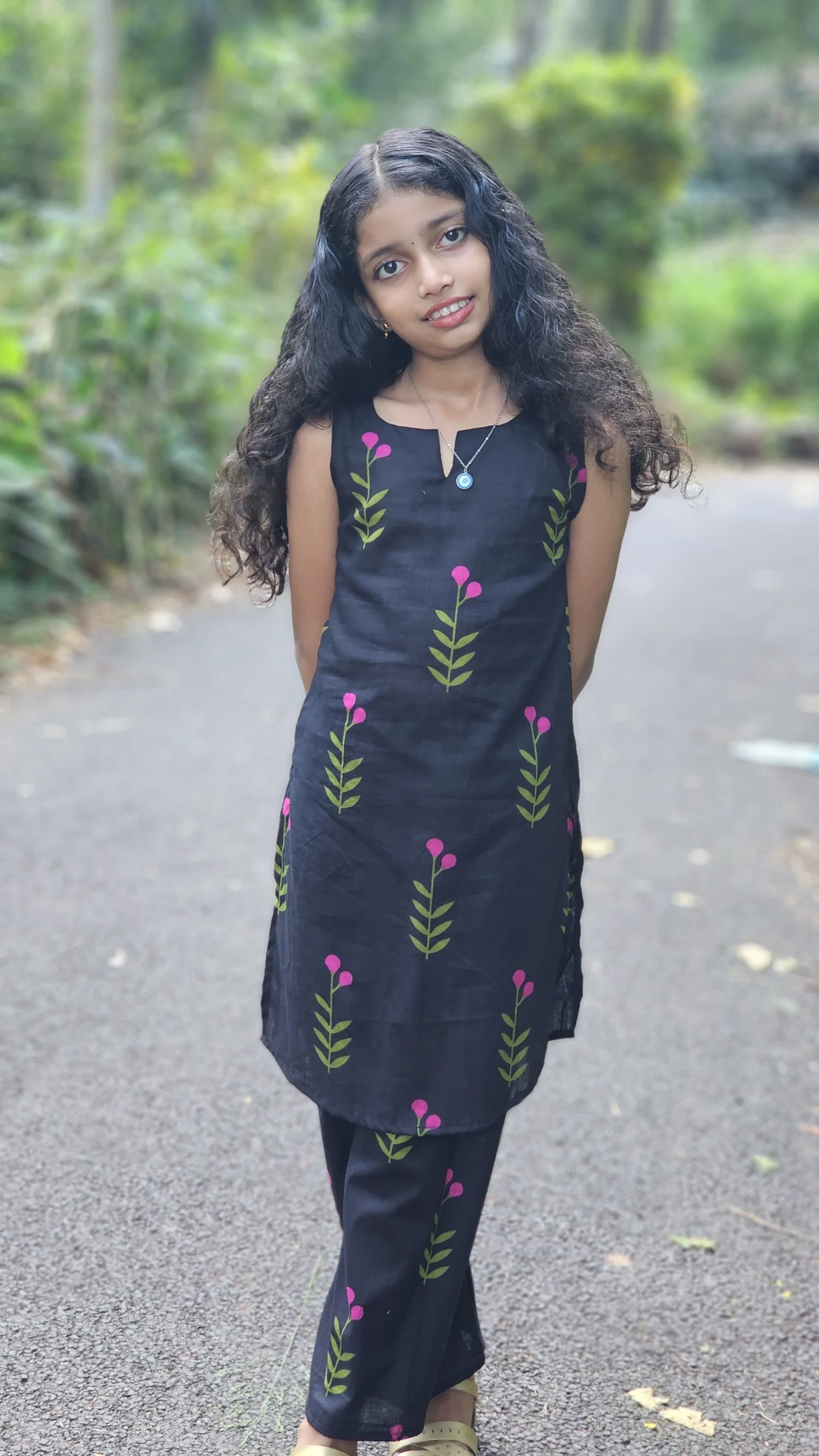Black Pink Blossom Kids Co Ords Set - Image 4
