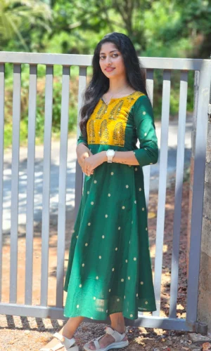 Emerald Green South Cotton Dobby Butta Yellow Yolk Kurti