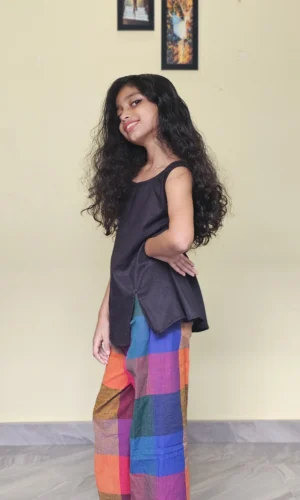 Madras Checks Pant with Black Top For Kids