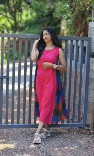 Madras Checks Pink A Line Kurti