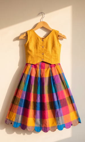 Madras check kids skirt and top