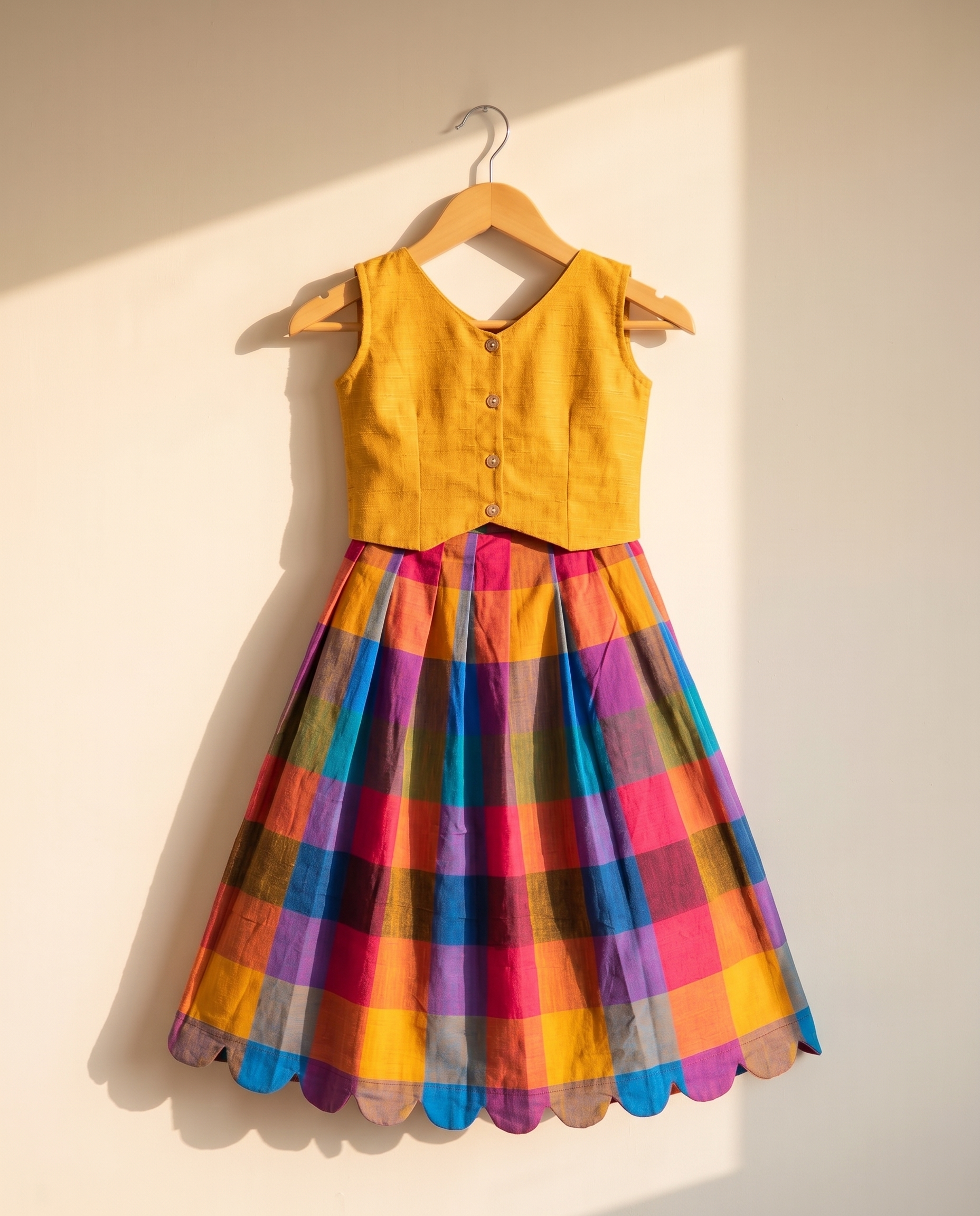 Madras check kids skirt and top