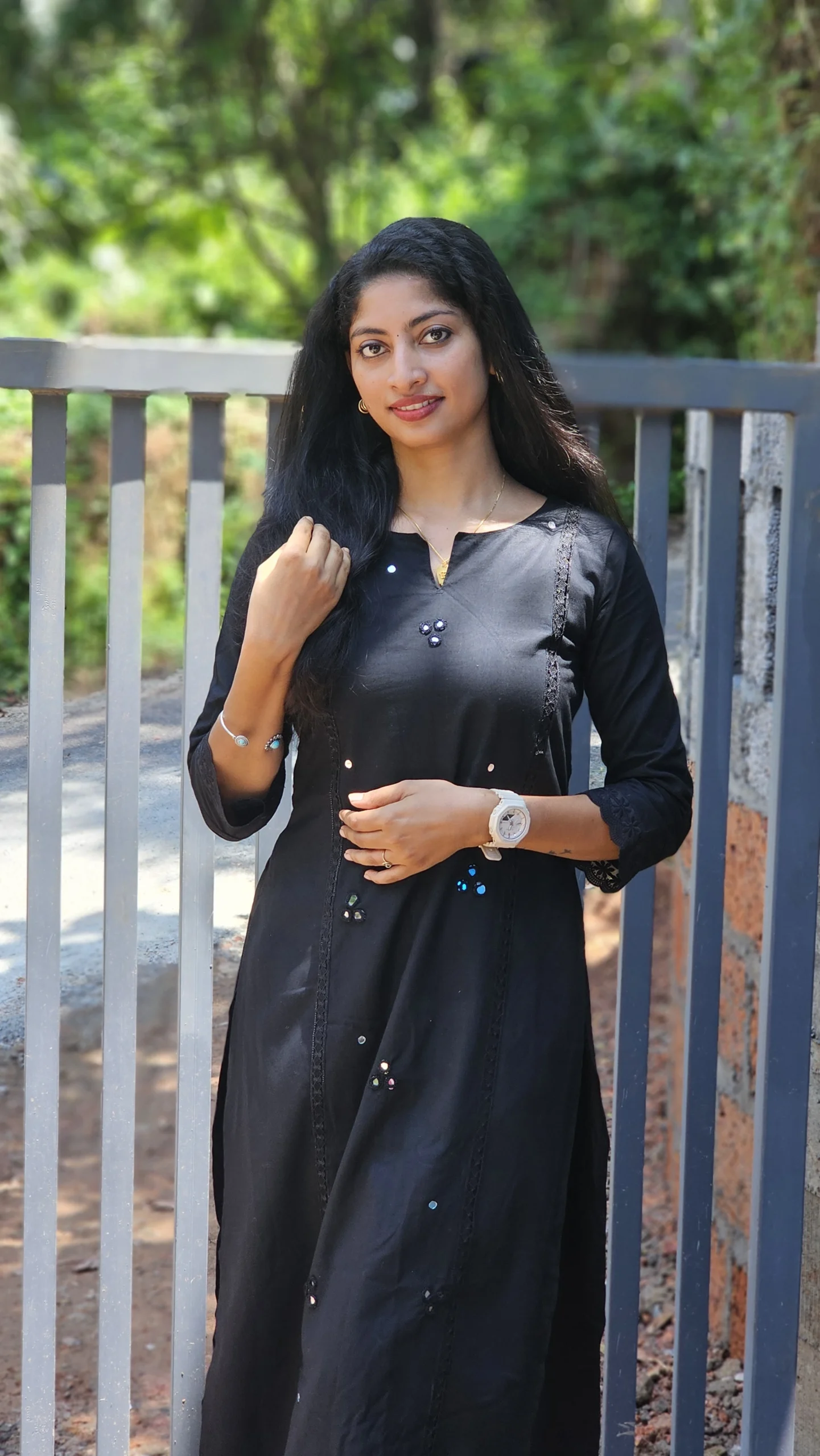 Black Cotton Kurti With Mirror Work