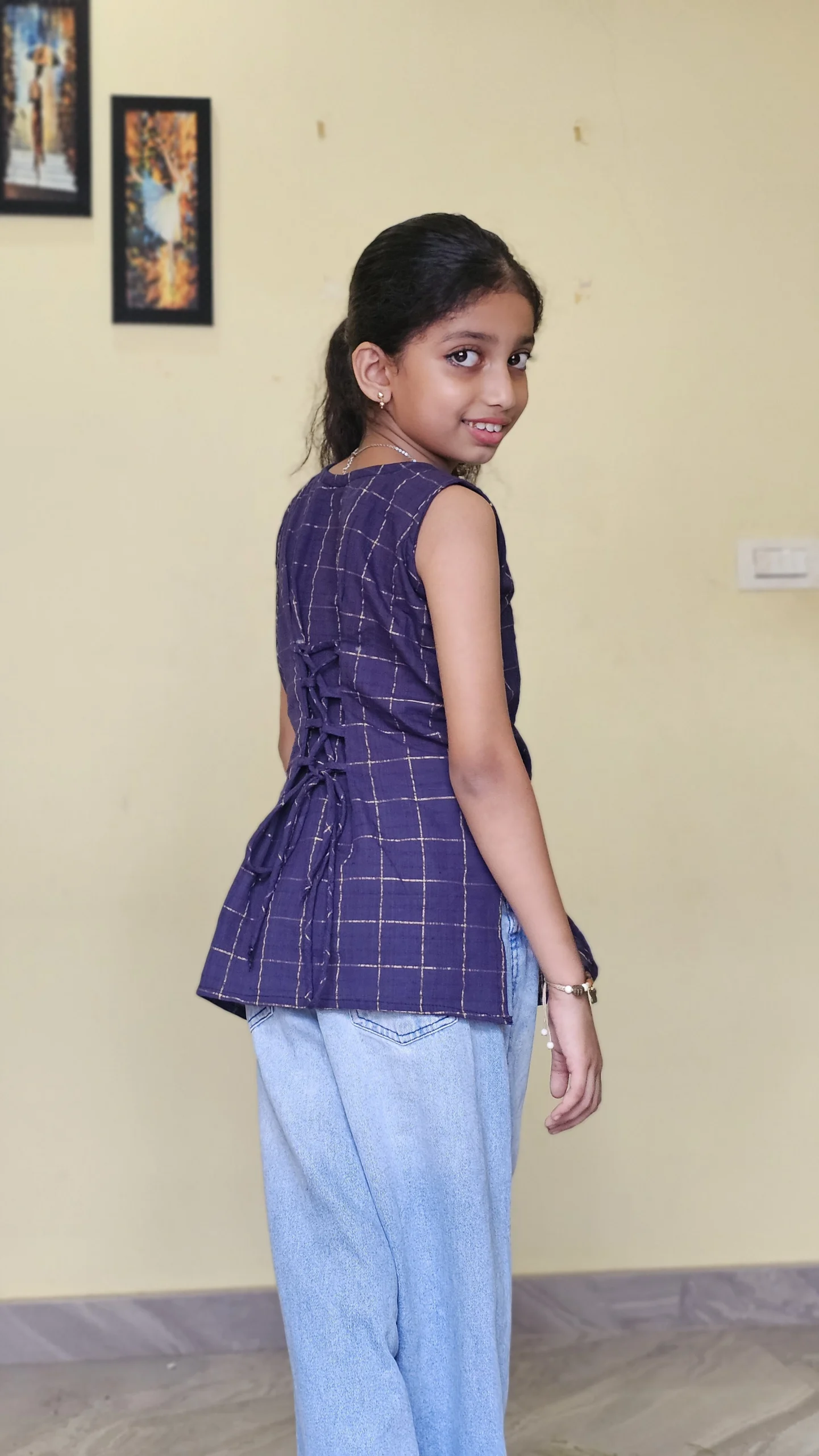 Blue Zari Short Kurti For Kids - Image 2